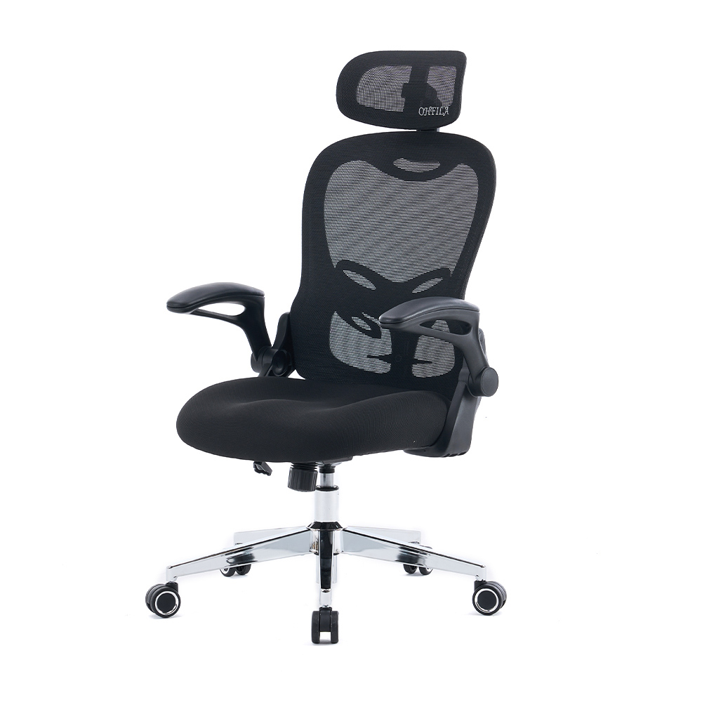 5140 Zwart/witte ergonomische mesh bureaustoel, computerstoel met hoge rugleuning