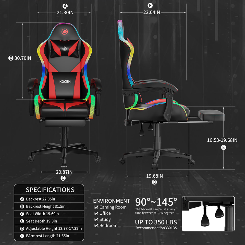 Gamingstoel van PU-leer, Esports-stoel met meerkleurige verstelbare RGB-verlichting, USB-voeding, afstandsbediening Gamingstoel van PU-leer, Esports-stoel met meerkleurige verstelbare RGB-verlichting, USB-voeding, afstandsbediening