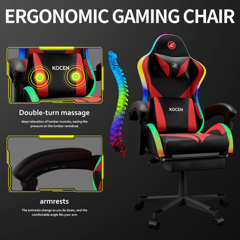 Gamingstoel van PU-leer, Esports-stoel met meerkleurige verstelbare RGB-verlichting, USB-voeding, afstandsbediening Gamingstoel van PU-leer, Esports-stoel met meerkleurige verstelbare RGB-verlichting, USB-voeding, afstandsbediening